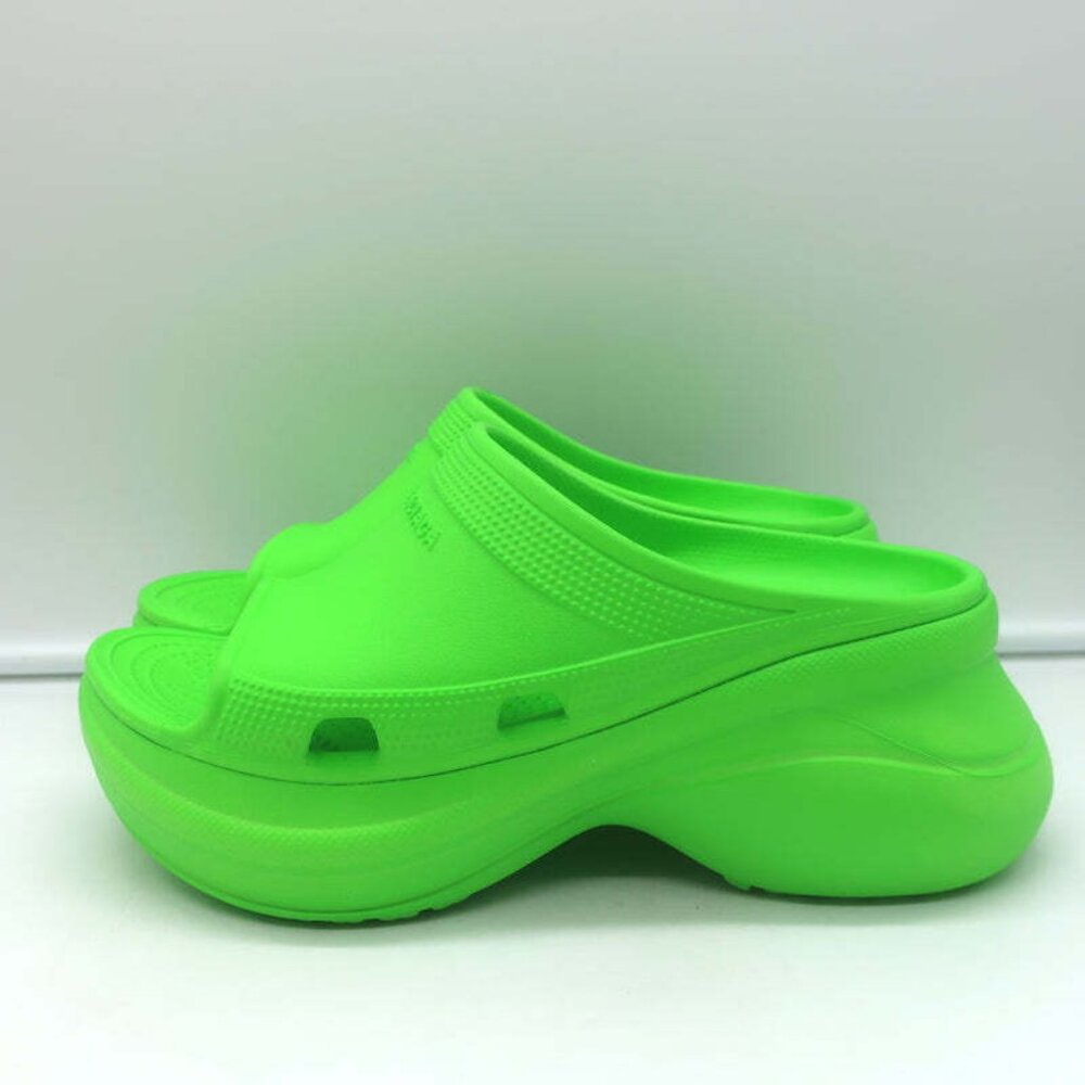 Balenciaga x Crocs Pool Slide Sandals Neon Green Rubber Size 36 NEW - Picture 5 of 11